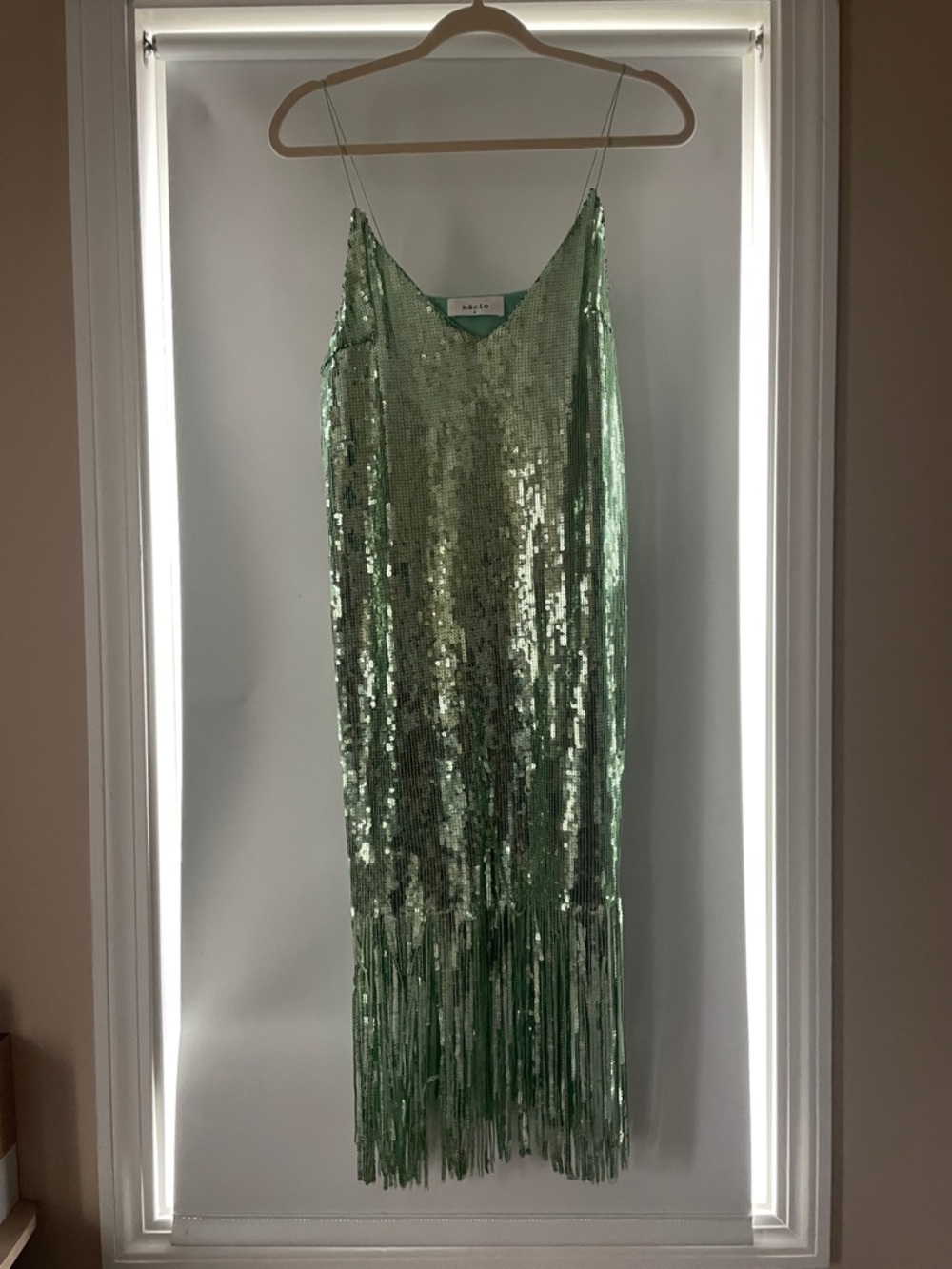 Sequined Fringe Midi Slip Dress - Green